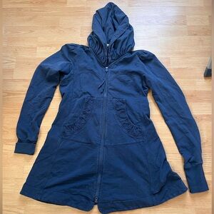 Prairie Underground zip up navy hood tunic organic cotton XL long cloak pockets